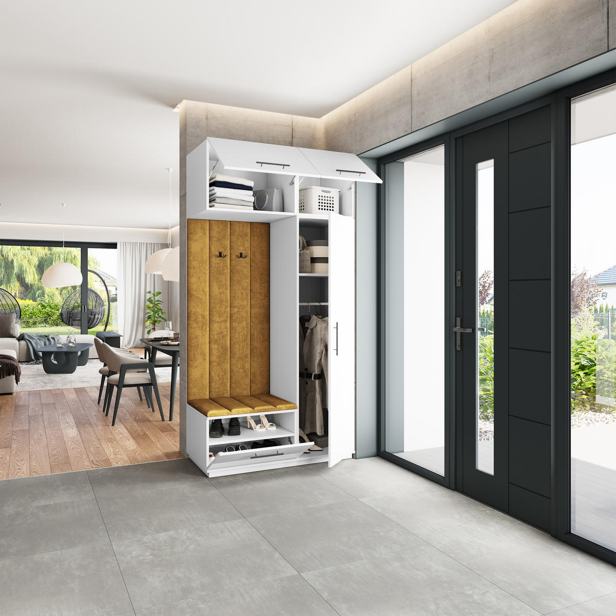 GARDEROBENSCHRANK REMA 120/240/60 cm Modern Garderobe-Set Weiß - Gelb/Weiß, Holzwerkstoff (120/240/60cm) - MASSENO