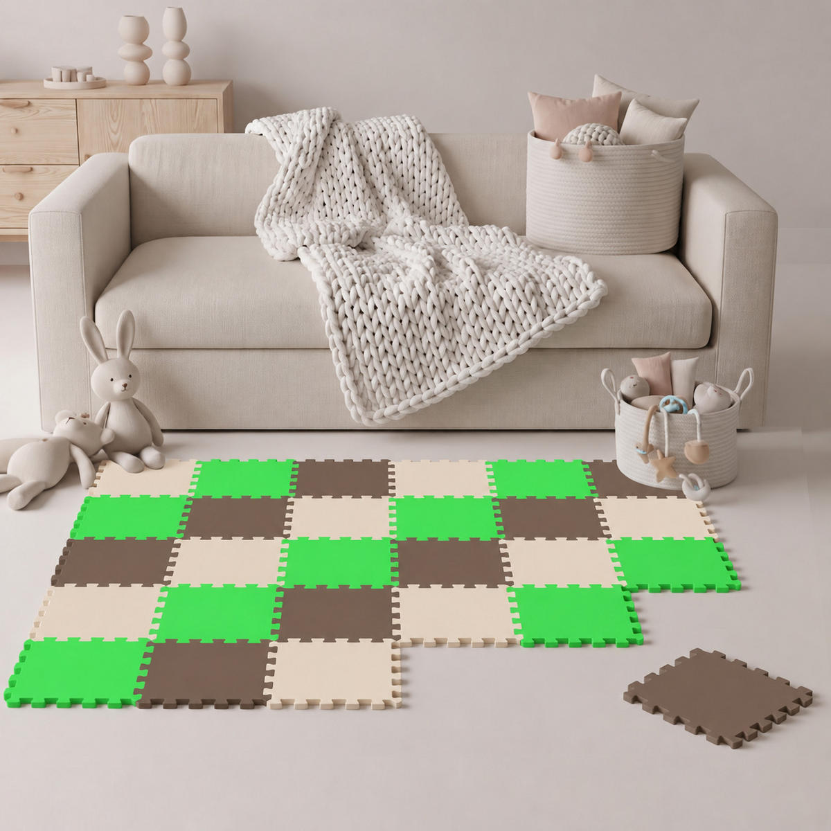 SPIELMATTE ab Null - 270/90 cm Puzzlematte Beige - Multicolor, Kunststoff (30/30cm) - Littletom