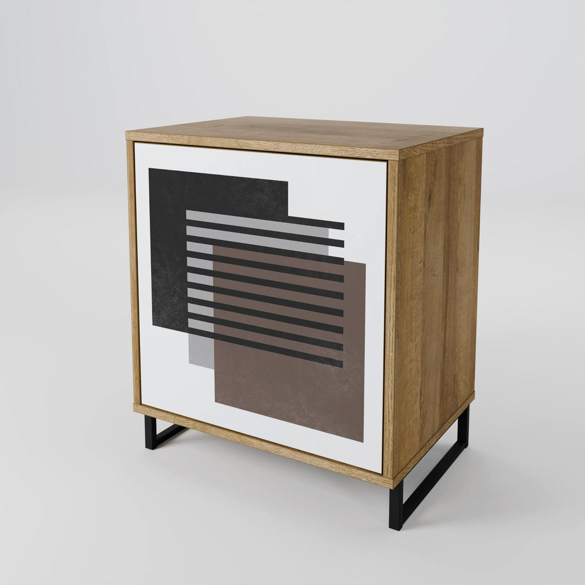 SIDEBOARD SHADOW SYNCHRONY, Eichefarben, 57,5x42x70,5 cm, Schwarze Metall-Sternfüße - Eichefarben/Multicolor, Holzwerkstoff/Metall (57.5/70.5/42cm) - SpaceRebels