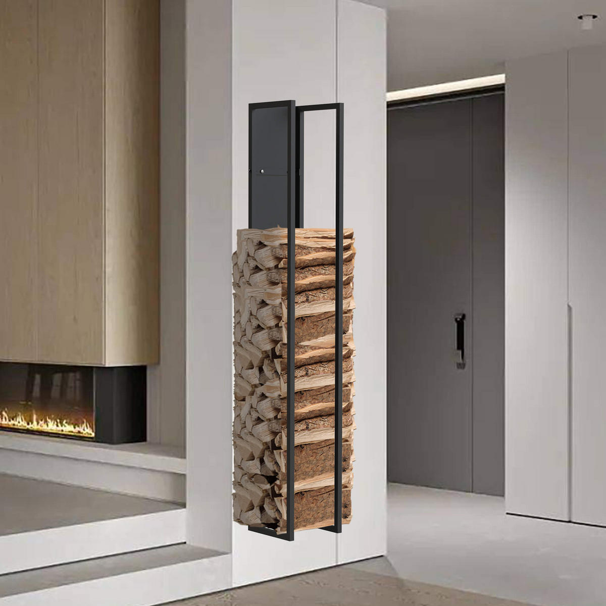 KAMINHOLZREGAL Wand Metall Schwarz 25/25/160 cm - Schwarz, Metall (25/160/25cm) - DanDiBo