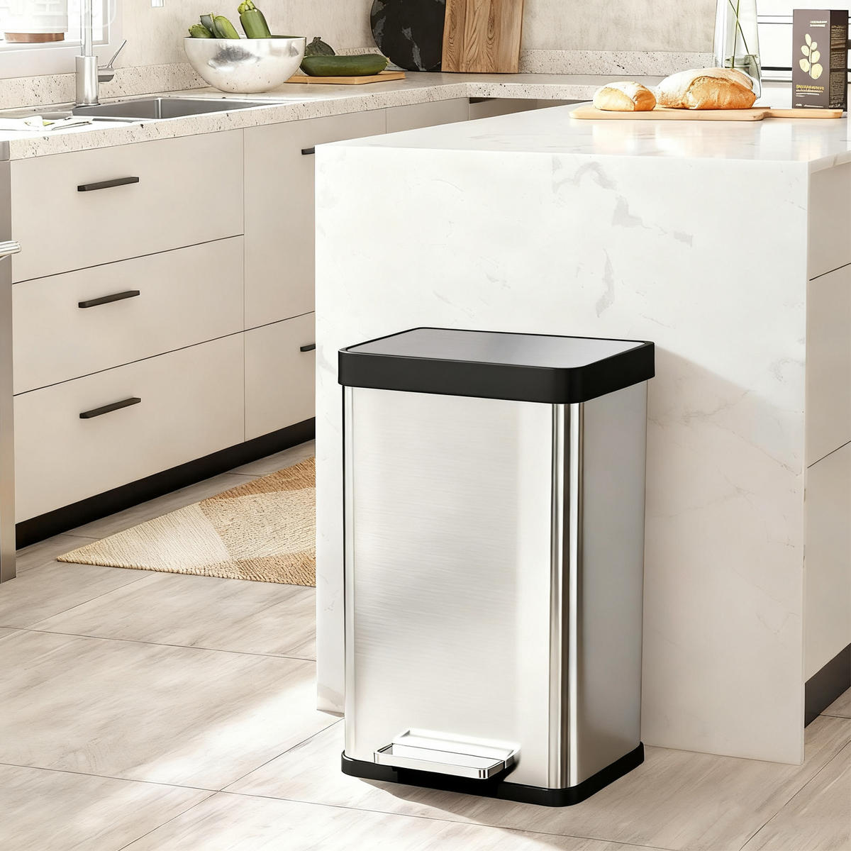 MÜLLEIMER 60 L Treteimer mit Soft-Close-Deckel Edelstahl Silber - Silberfarben, Metall (36/66.5/44cm) - HOMCOM