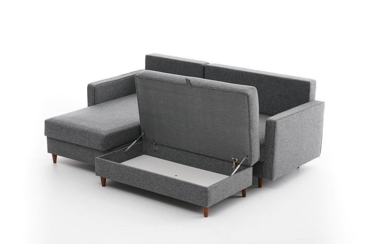 ECKSOFA mit Hocker, Schlaffläche - Walnussfarben/Braun, Holz/Kunststoff (210/155cm) - myHomelando