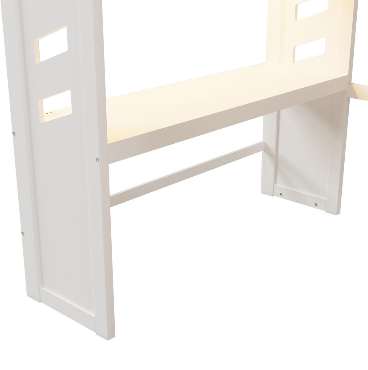 HOCHBETT 140/200 cm in Weiß mit Schreibtisch, LED-Beleuchtung und Stauraum - Weiß, Holz (140/200cm) - Flora Grace
