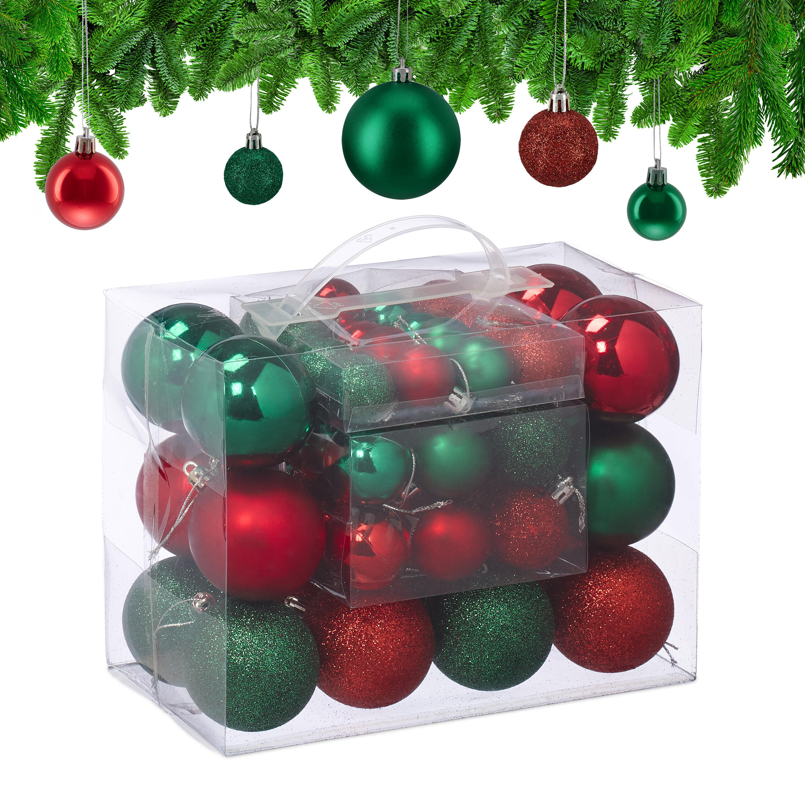 WEIHNACHTSKUGELN Grün Rot 50-Kugeln-Set - Multicolor, Kunststoff (6/7/6cm) - Relaxdays