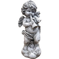 STEINFIGUR Engel mit Trompete Steinguss, frostfest - Grau, Stein (8/19/7cm) - stoneandstyle