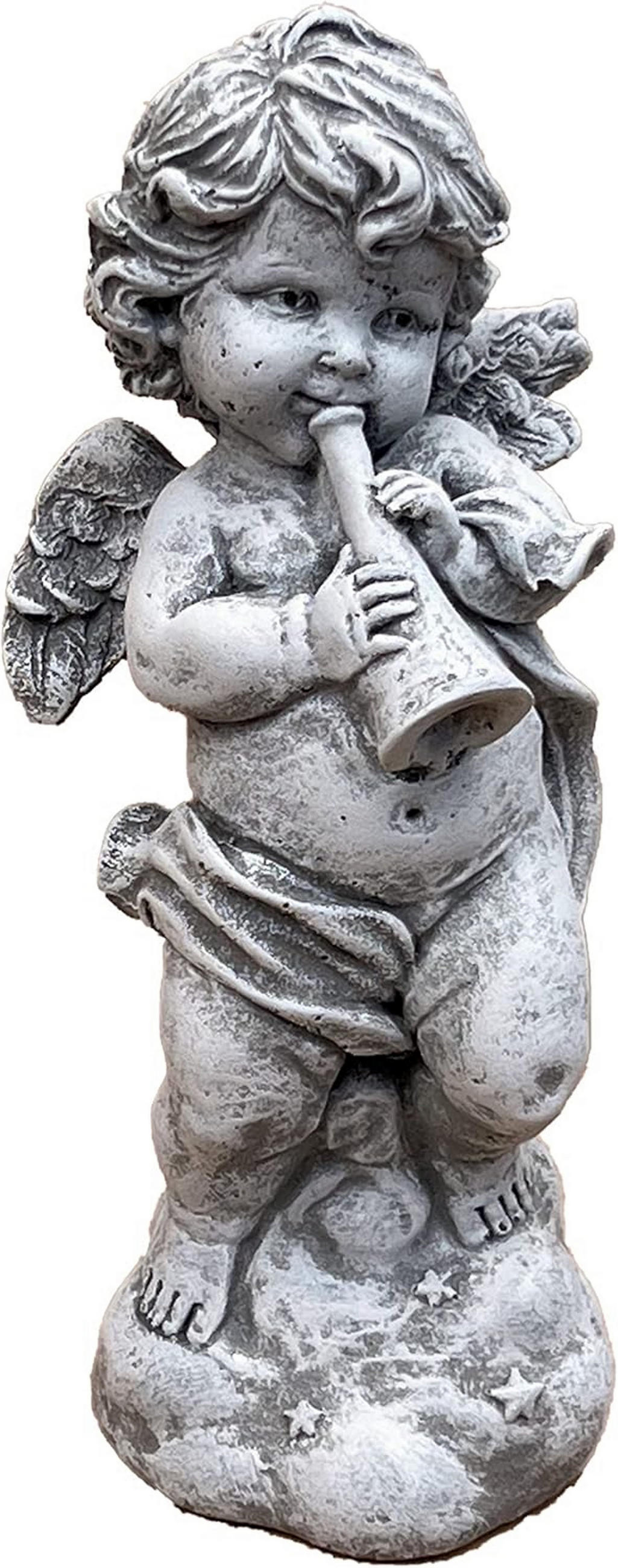 STEINFIGUR Engel mit Trompete Steinguss, frostfest - Grau, Stein (8/19/7cm) - stoneandstyle