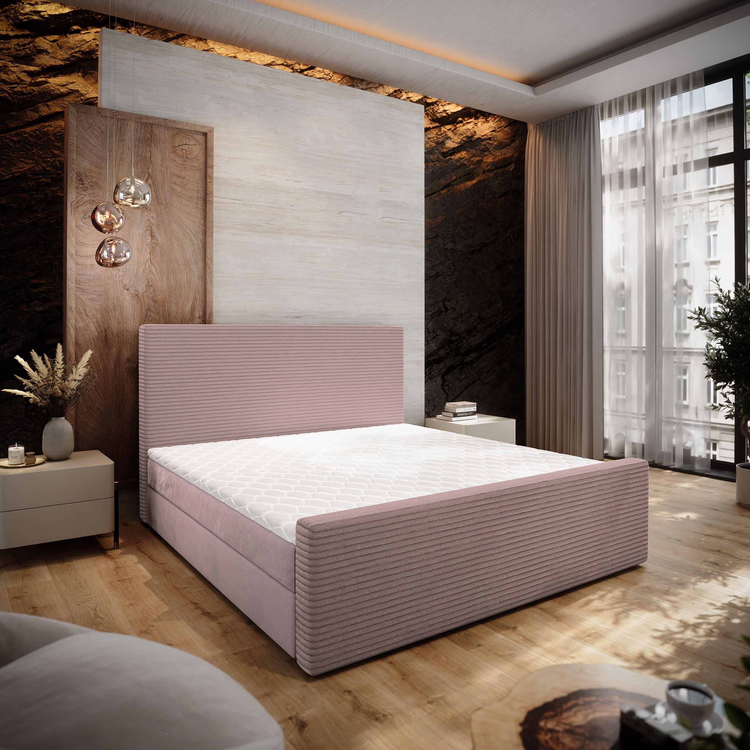 BOXBETT ALORIA 160x200 cm mit Matratze und Topper - Rosa - Rosa, Holz (160/200cm) - MASSENO