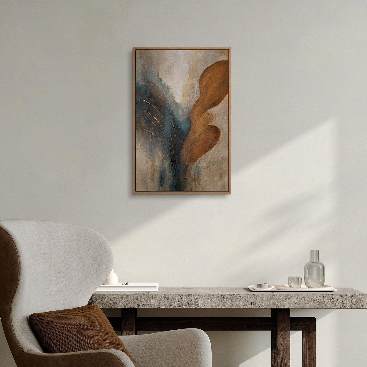 GEMÄLDE Wind und Gold Schattenfugenrahmen Eichefarben 60x40 cm - Eichefarben, Holz (60/40cm) - YS-art gallery