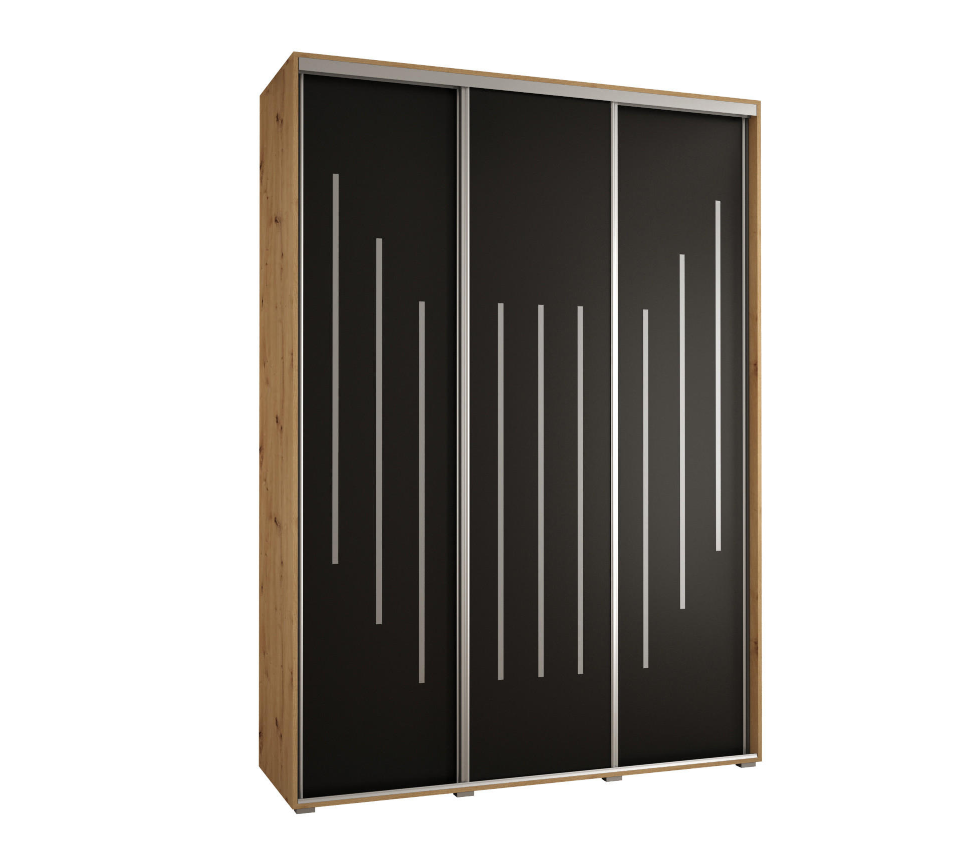 Abiks Möbel SCHWEBETÜRENSCHRANK Eiche Artisan, Schwarz, Silber 170cm × 60cm × 235cm