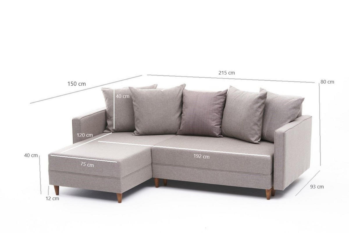 ECKSOFA mit Schlaffunktion, 215 cm Gesamtbreite - Beige/Creme, Holz/Buchenholz (215/150cm) - myHomelando
