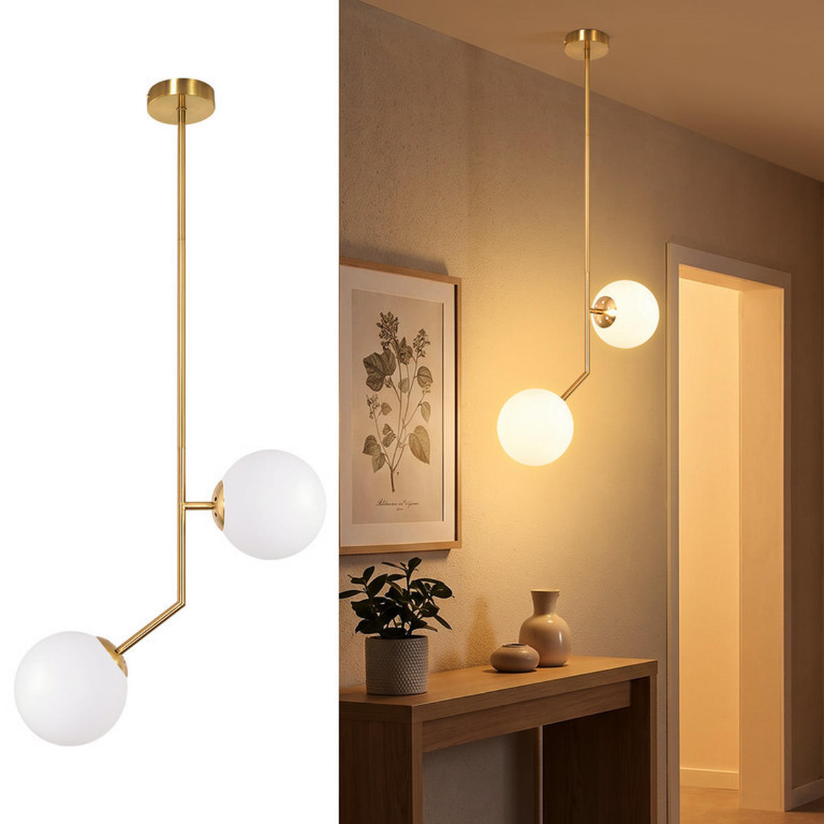 PENDELLEUCHTE Foley II 41x15x92cm - Goldfarben, Metall (41/15/92cm) - Nettlife