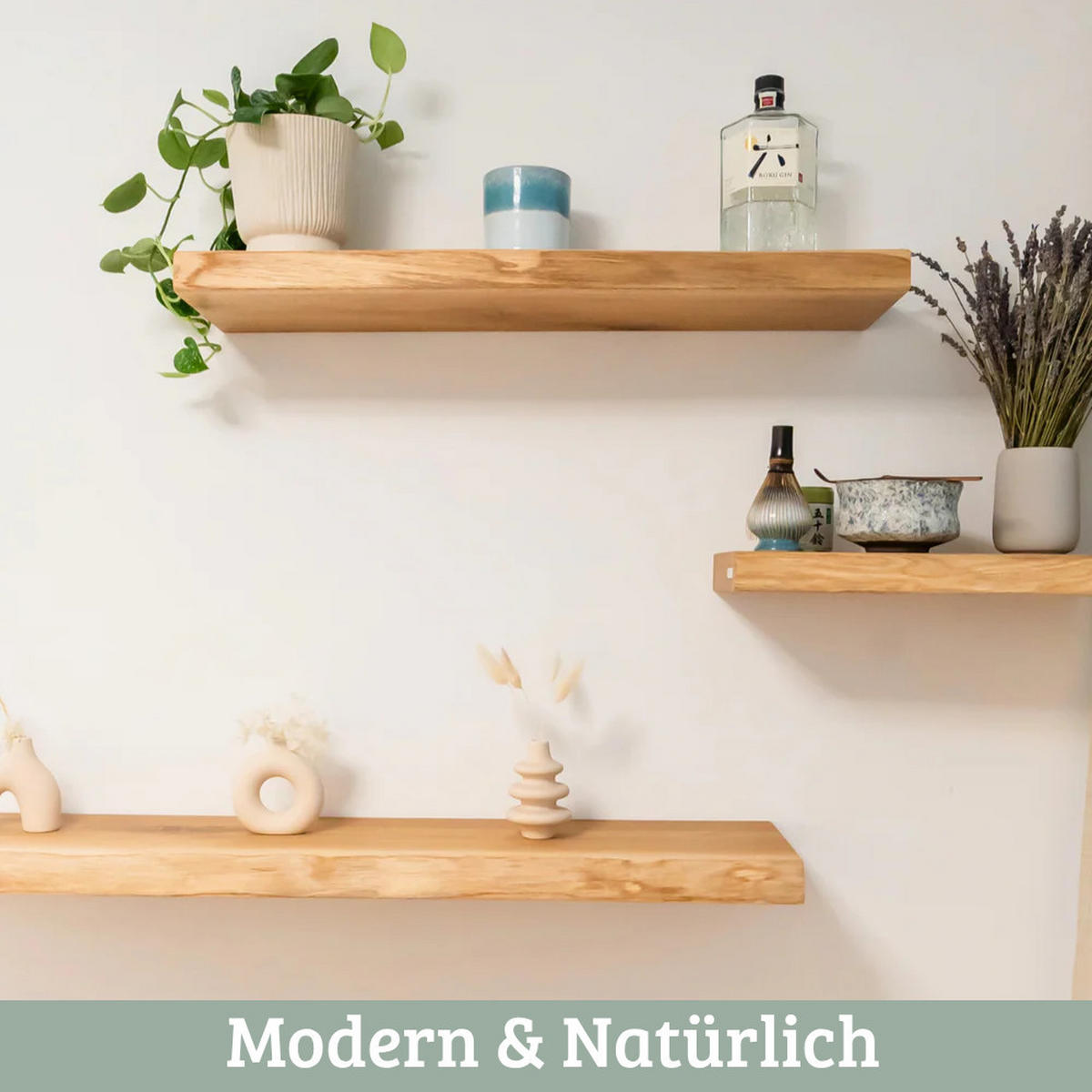 WANDREGAL Holz schwebend KYLO Eichenholz Massiv mit Baumkante 70x22x4 cm - Braun, Holz (70/4/22.2cm) - DELUKE