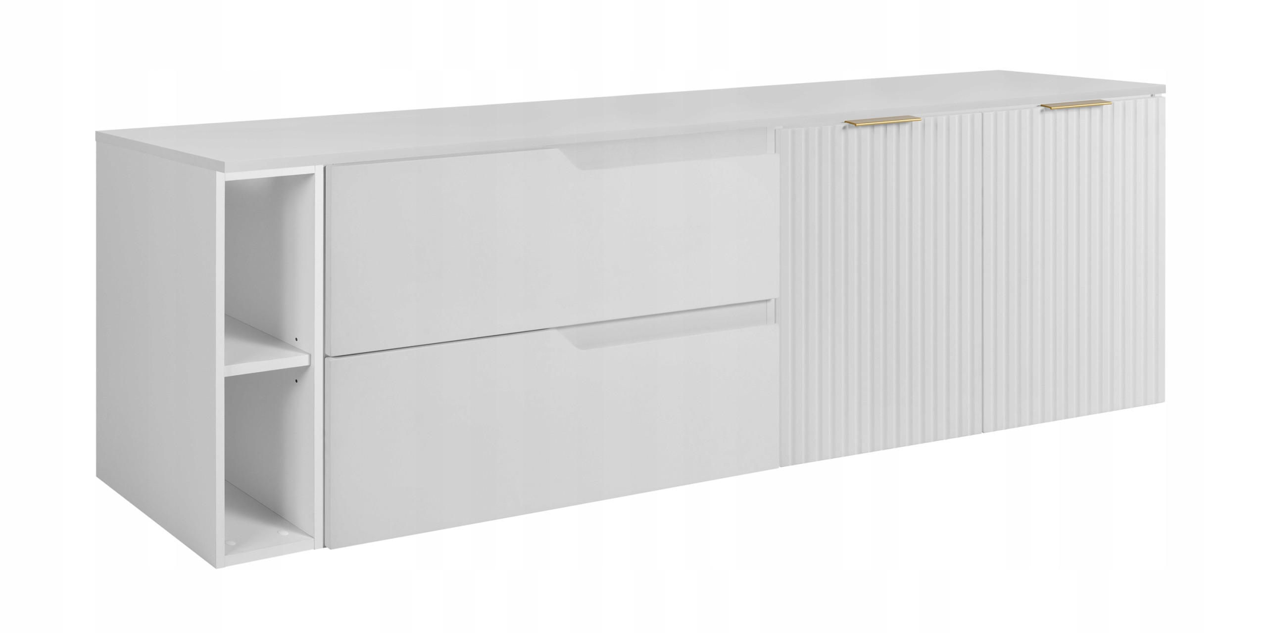 WASCHBECKUNTERSCHRANK MODERN 160cm mit Arbeitsplatte Farbe: Weiß mit geriffelter Vorderseite + Regal Farbe: Weiß - Weiß - Weiß, Holzwerkstoff (160/57/46cm) - Rodan