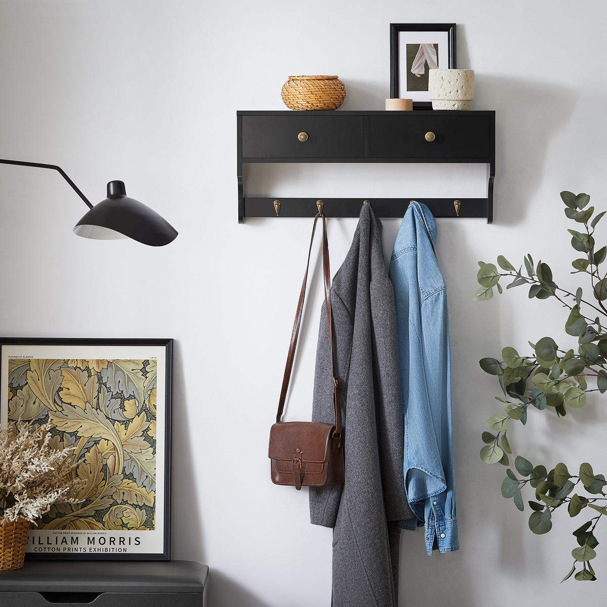 WANDGARDEROBE Schwarz - Schwarz, Holzwerkstoff (60/27/14cm) - SoBuy