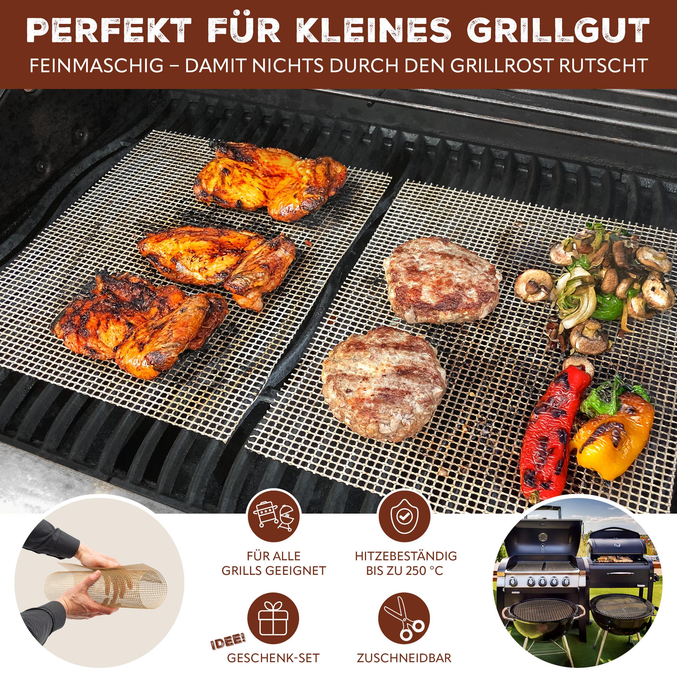 GRILLMATTE 3er-Set, beigefasergewebe - Naturfarben, Kunststoff (36/0.5/42cm) - bremermann