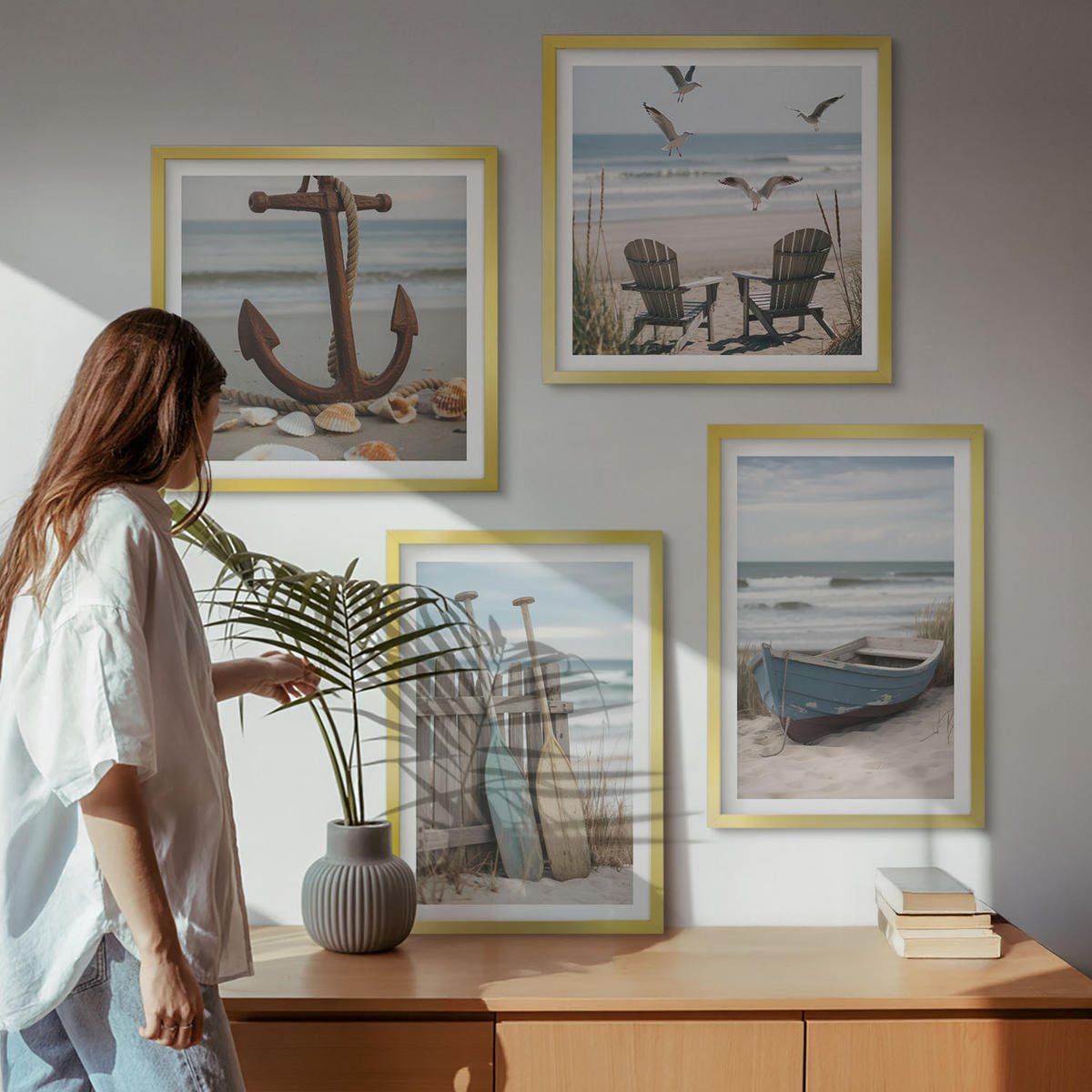 BILDER SET 4er Set - 50x50 cm & 40x60 cm Goldrahmen - Sommerstrände, Meereslandschaft - Goldfarben, Kunststoff (50/50cm) - TULUP