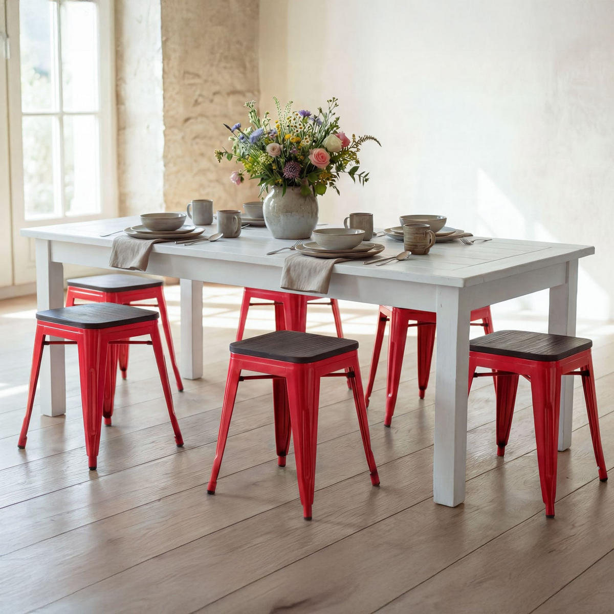 HOCKER HOLZ-SITZFLÄCHE Rot - Rot, Holz (39/45/39cm) - MCW