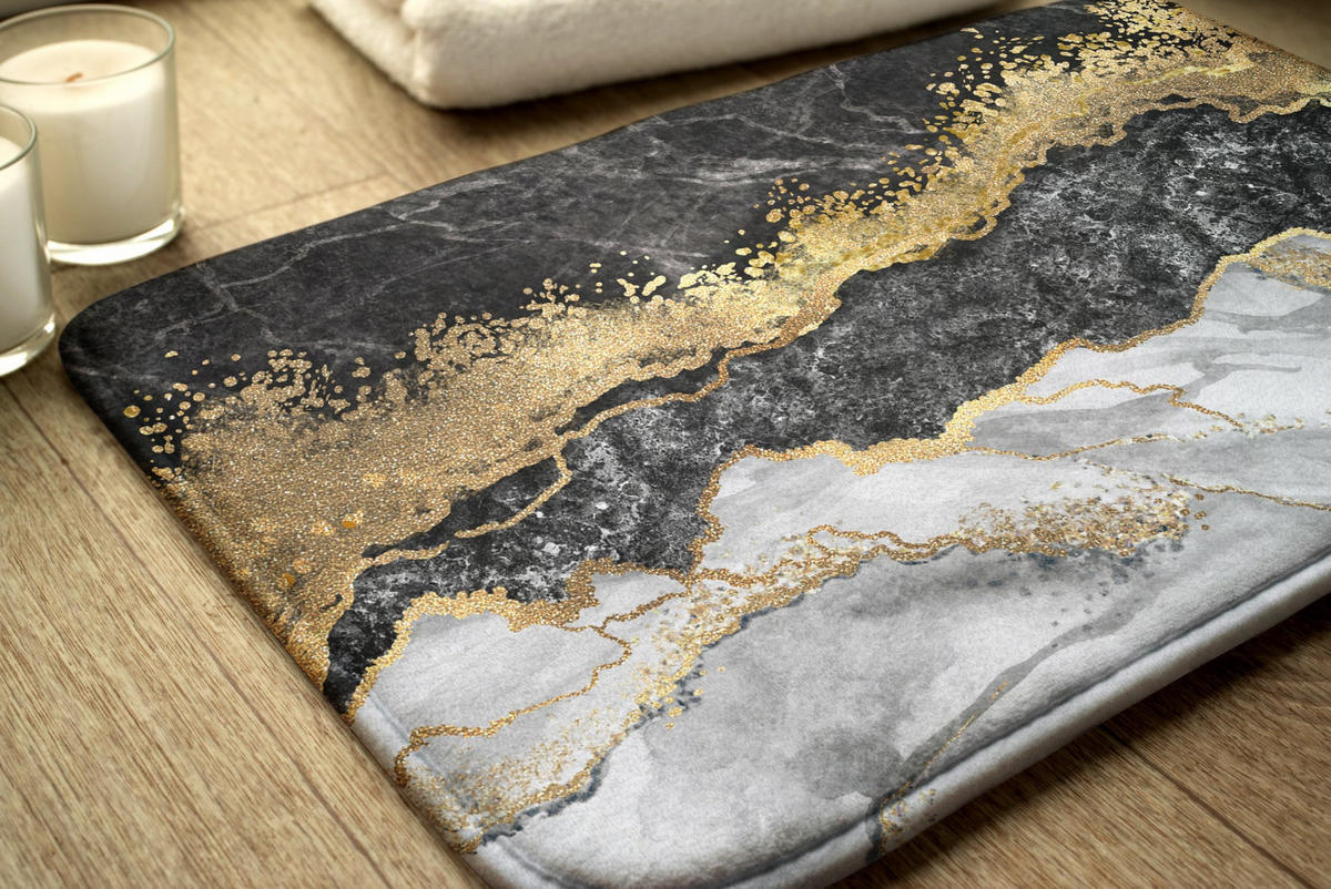 BADTEPPICH 90x60 cm Goldener Marmor - Goldfarben, Textil (90/60cm) - TULUP