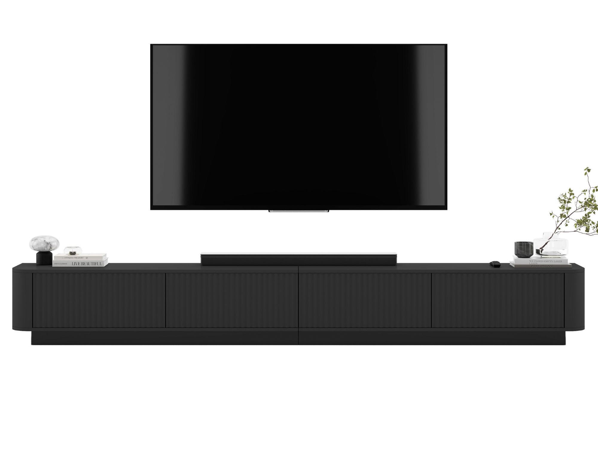 Meble Lindner TV stolek Aurora, sada 2 kusů s podstavcem, matná černá, 280 cm