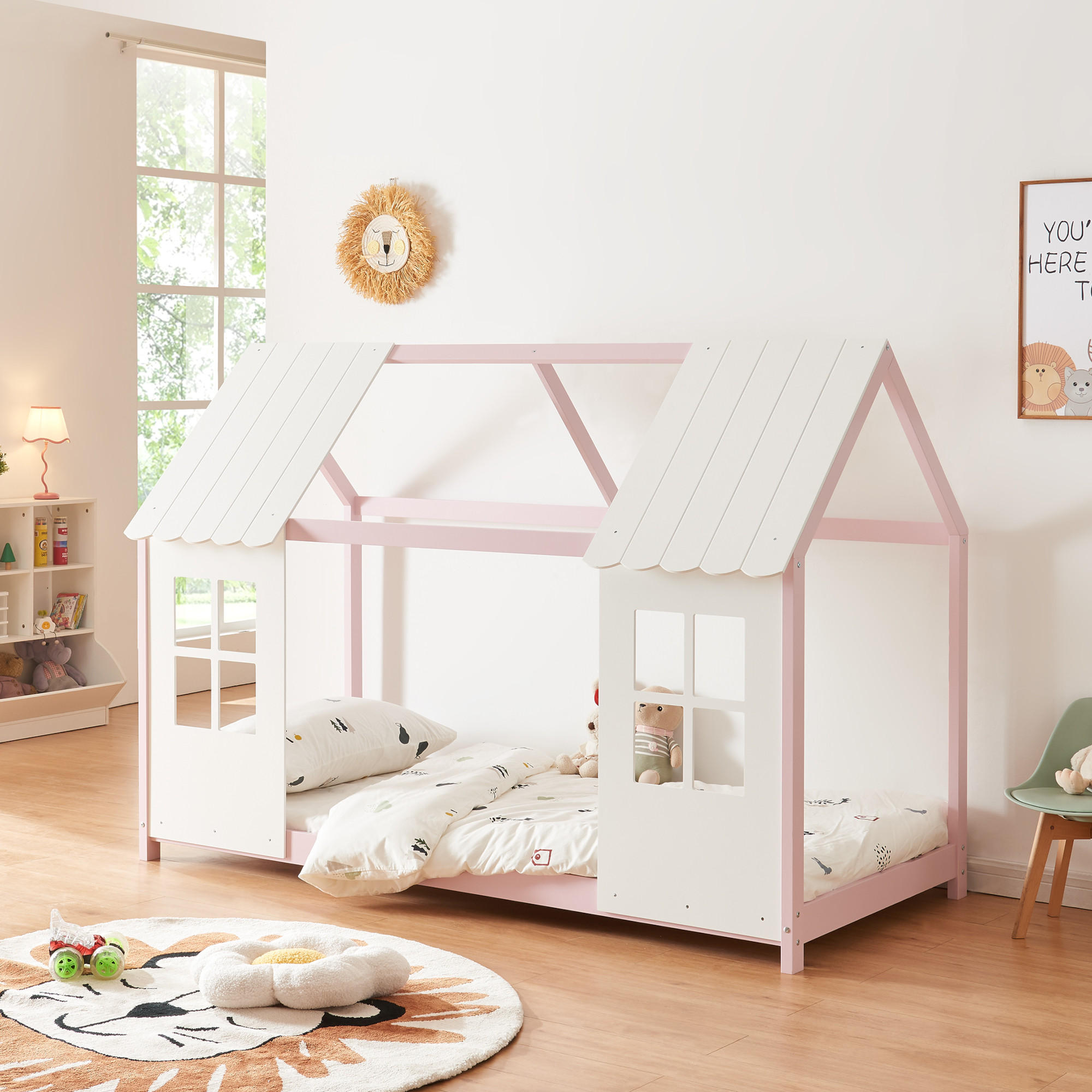 HAUSBETT Tostedt - Hellrosa/Weiß, Holz (90/200cm) - [en.casa]