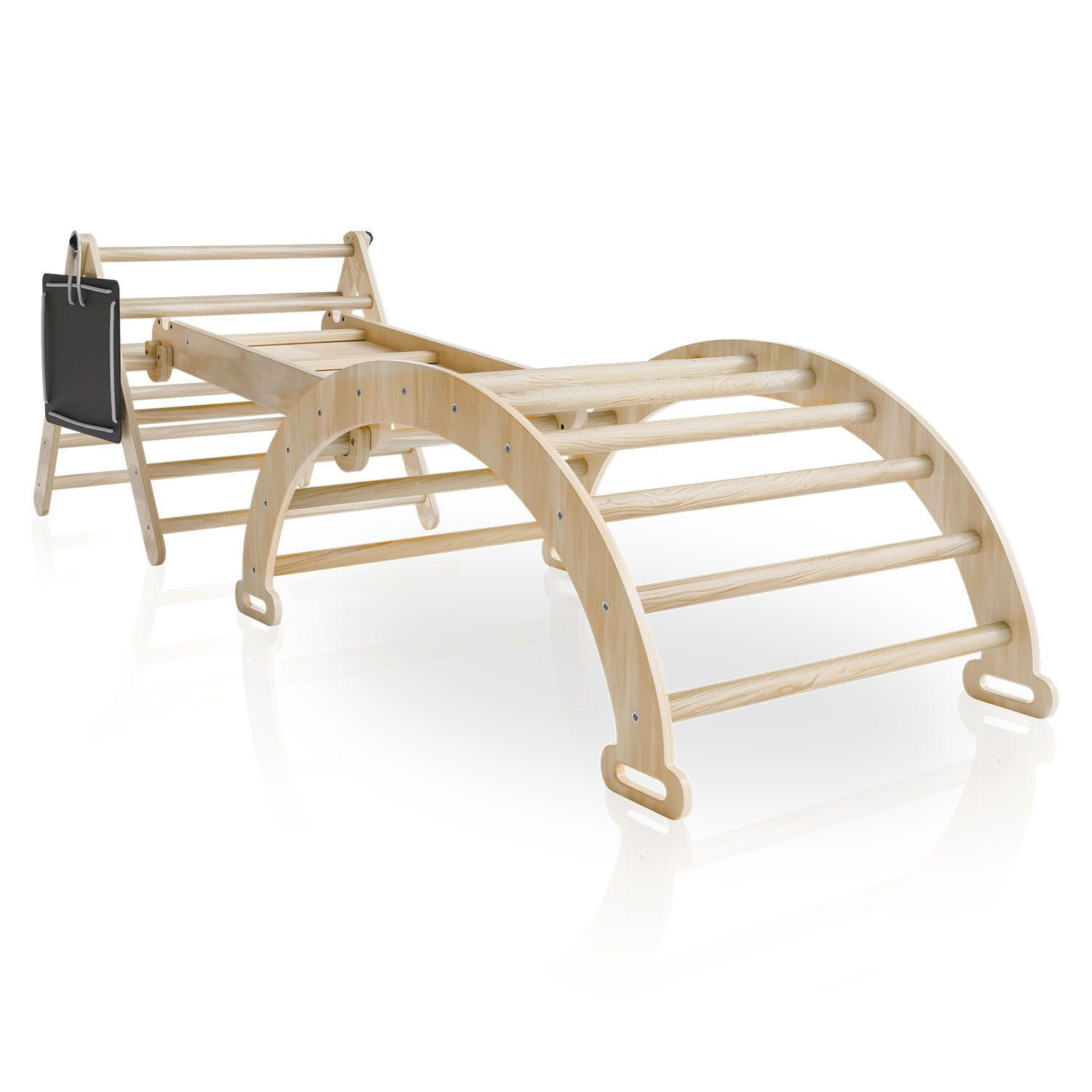 KLETTERDREIECK Movario mit Kissen 80x50cm - Klein - Naturfarben, Holz (54/55/54cm) - Juskys