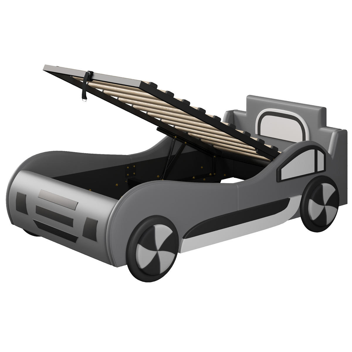 KINDERBETT Autobett mit Stauraum 90x200 cm Grau - Grau, Metall (90/200cm) - Meubliv