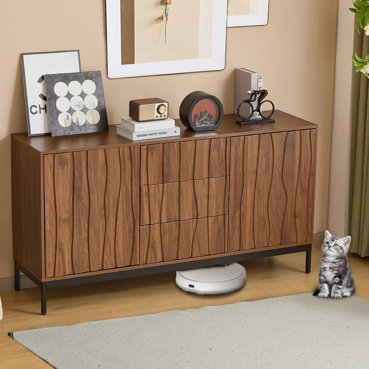 SIDEBOARD 150 cm mit 3 Schubladen und Eiche-Dekor, Dunkelbraun - Naturfarben, Holzwerkstoff (150/80/40cm)