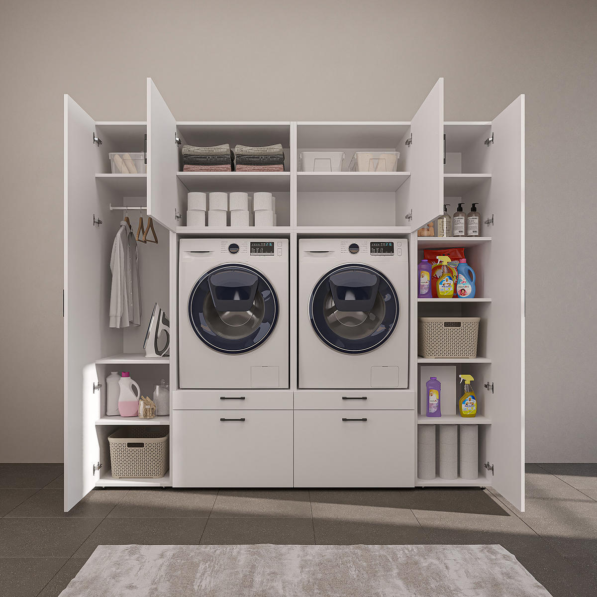 WASCHMASCHINENSCHRANK Serie 2 224cm Breit, 205cm Hoch - Weiß, Holzwerkstoff (224/205/67cm)