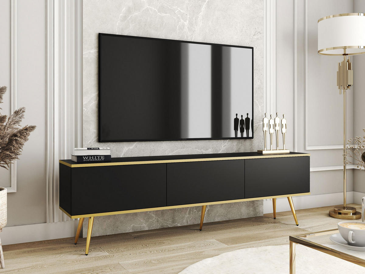 TV-LOWBOARD Oro I mit Füße - Goldfarben/Schwarz, Holzwerkstoff/Metall (175/53/32cm) - MIRJAN24