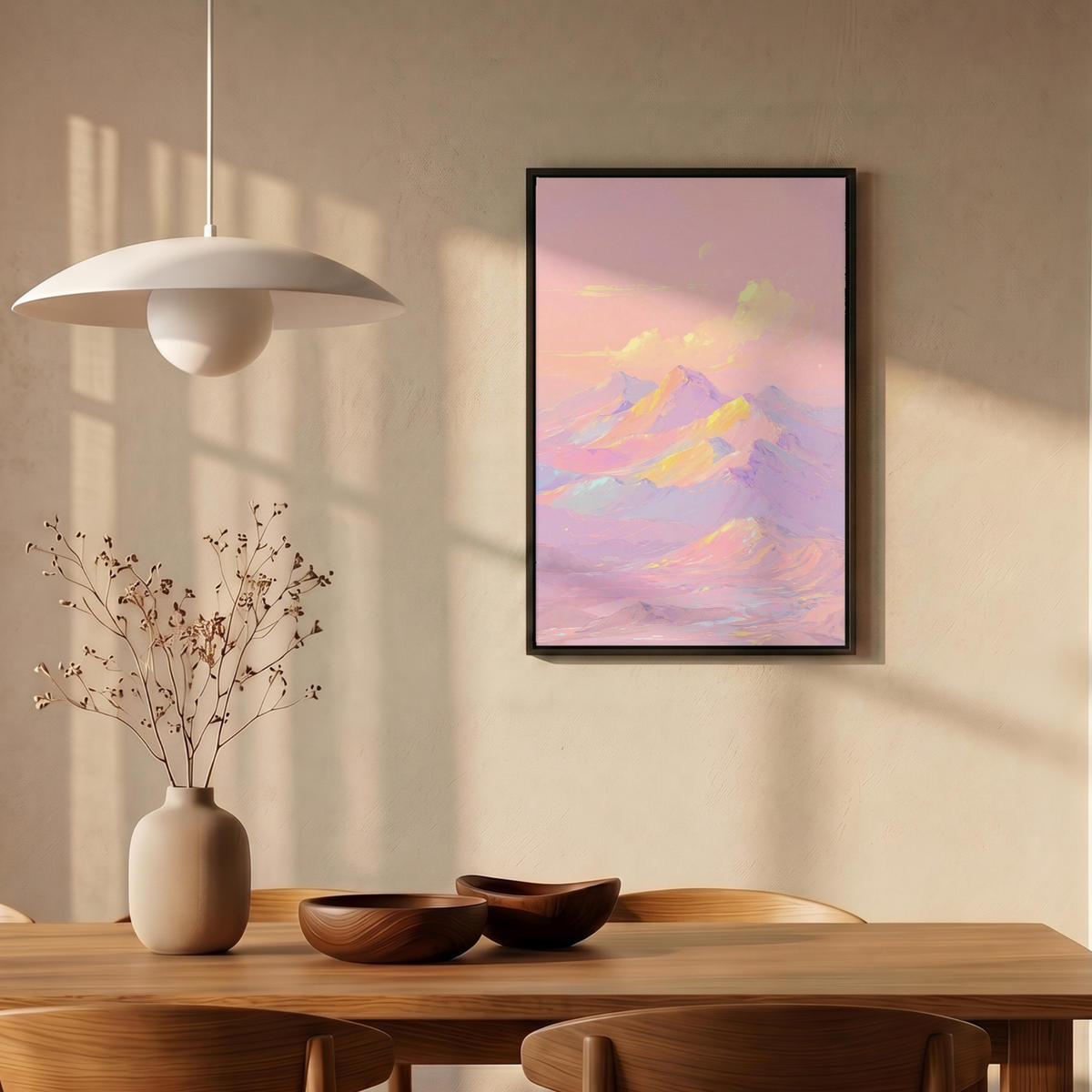 LEINWAND Bilder mit Rahmen - Berggipfel - Wolken - Verträumt - 40x60 - Hellrosa, Textil (40/60cm) - MuchoWow
