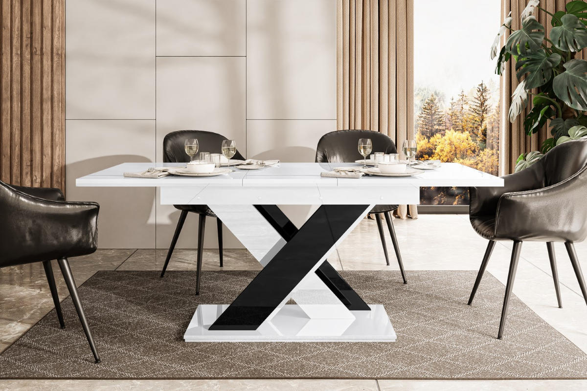 ESSTISCH ausziehbar 140 -180x80x75 cm - Weiß Hochglanz/Schwarz Hochglanz - RONX - Schwarz Hochglanz/Weiß Hochglanz, Holzwerkstoff (140/80/75cm) - ALTDECOR