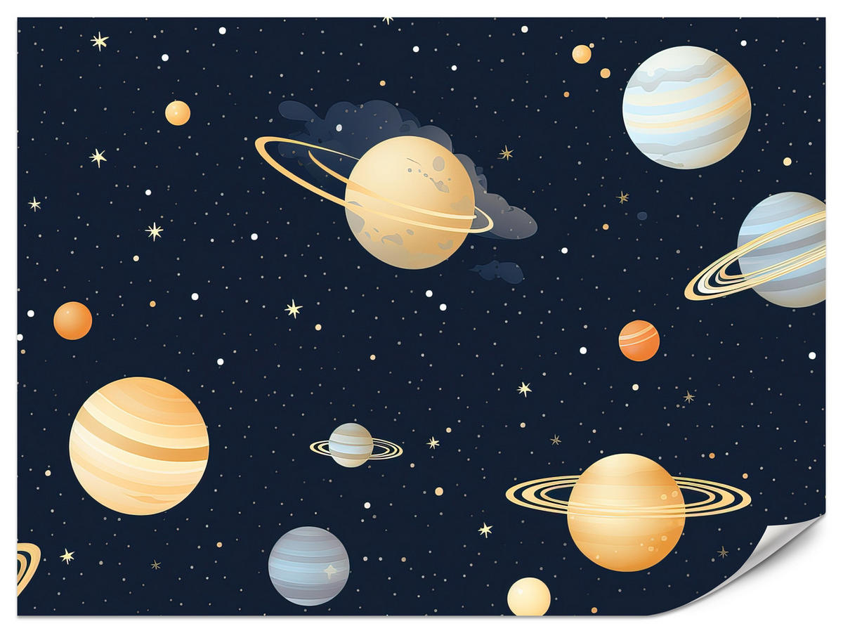 FOTOTAPETE für Kinderzimmer Märchen Galaxie Planeten Sterne 100x70 - Blau/Gelb, Papier (100/70cm) - Muralo