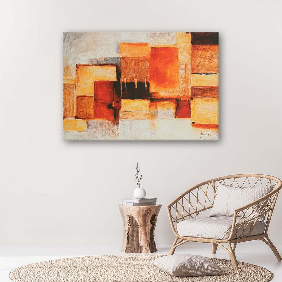 LEINWANDBILD Geometrische Abstraktion in warmen Farben 100x70cm - Orange, Textil (100/70cm) - Feeby