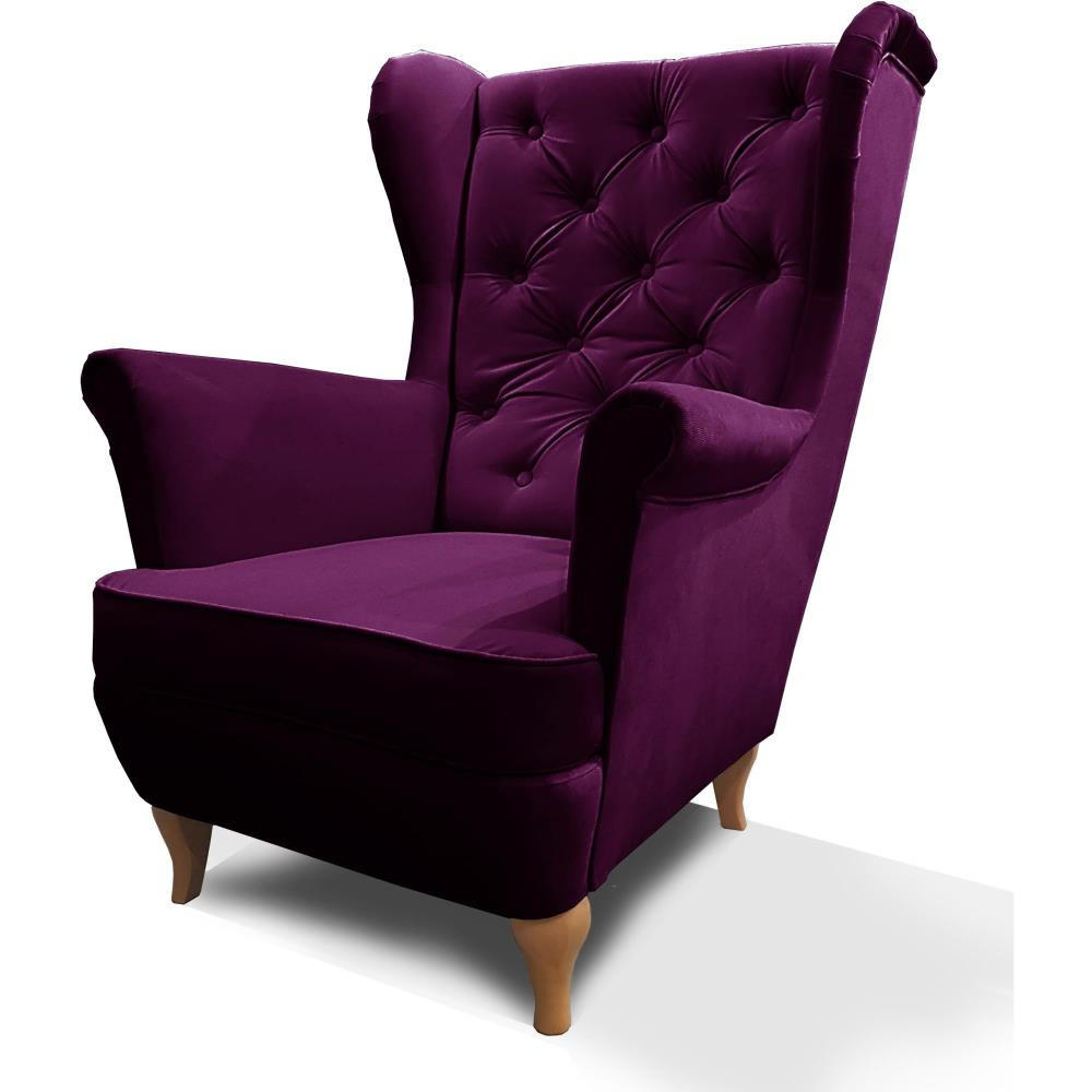 Beautysofa KŘESLO Chesterfield Falco fialové s dřevěnými nohami