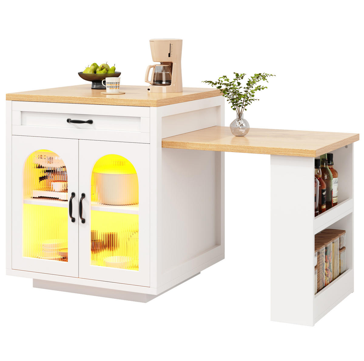 BUFFET 196/59/94 cm weiß aus MDF mit LED - Weiß, Holzwerkstoff (196/94/59cm) - OKWISH