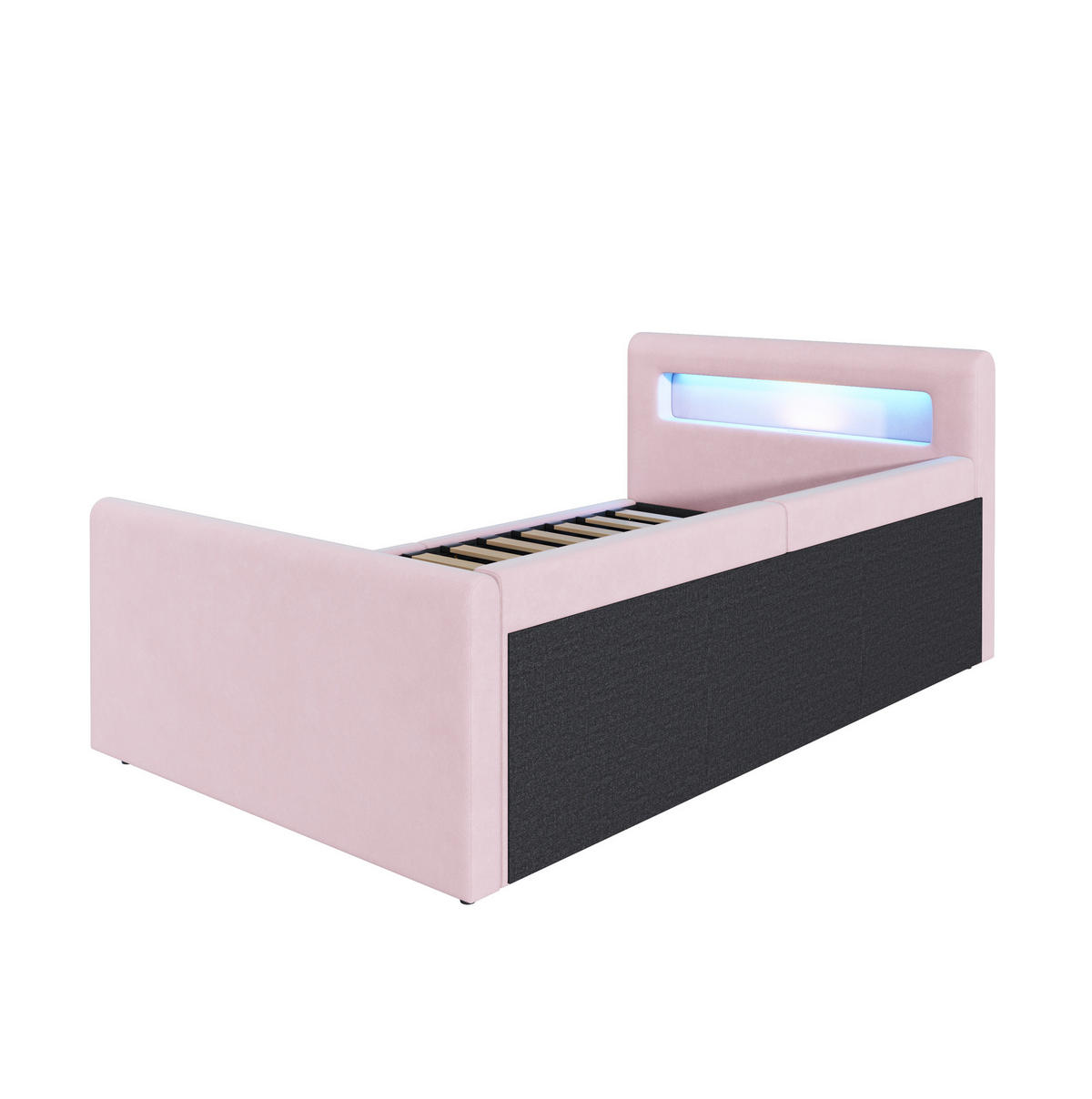 POLSTERBETT mit Stauraum und LED 90x200 cm Samt Rosa - Pink, Metall (90/200cm) - Beauniv