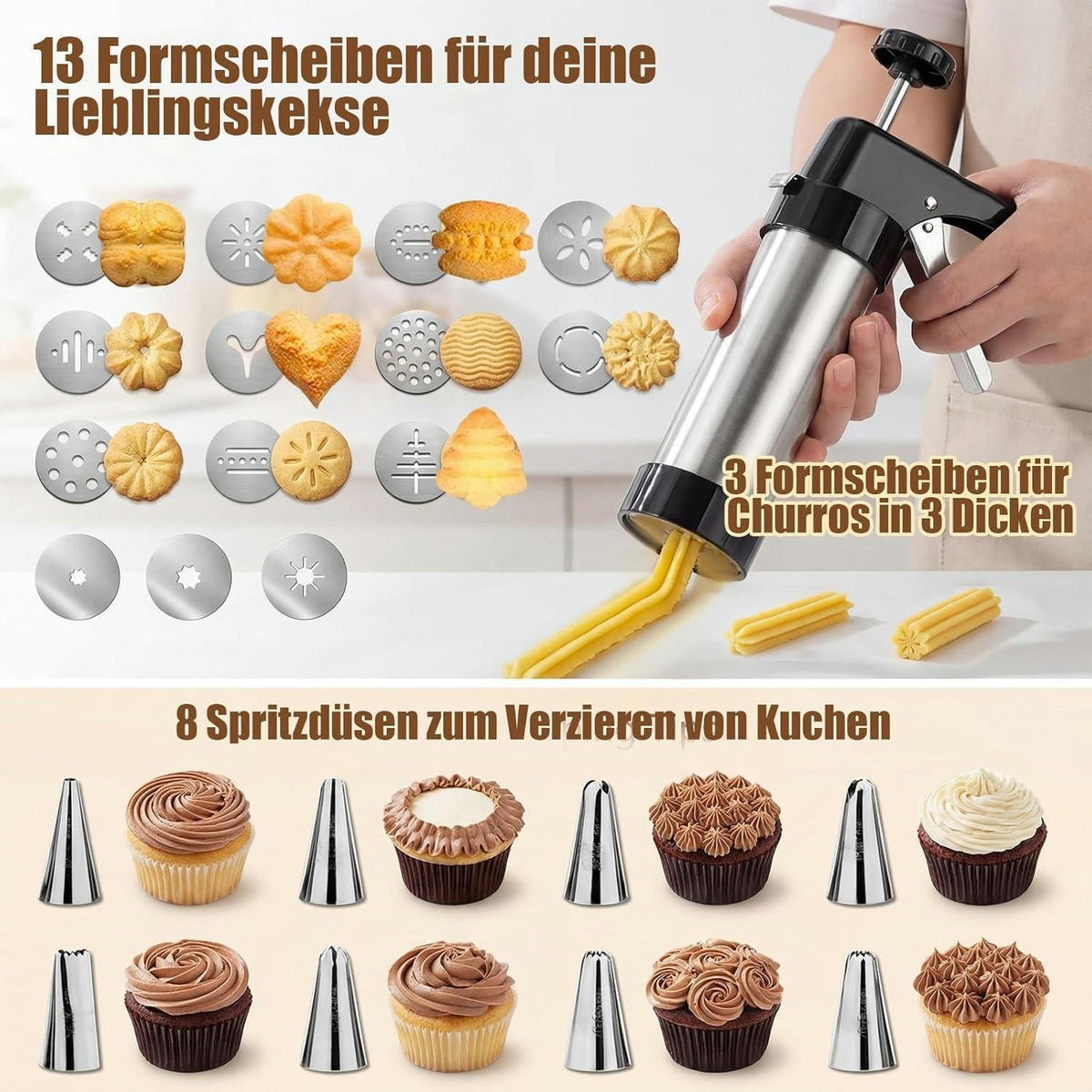 GEBÄCKPRESSE Edelstahl 24-teiliges Set - Silberfarben, Metall (15/5.6/22cm)