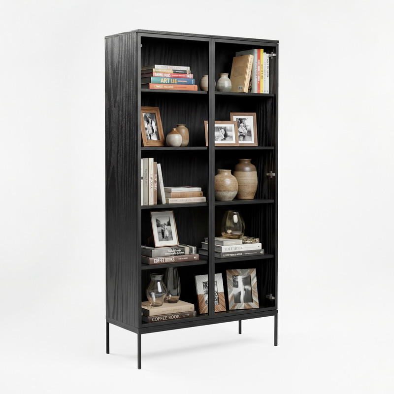 VITRINE DABLIN Glastüren, 100/41/190 cm Schwarz - Schwarz, Holzwerkstoff/Metall (100/190/41cm) - Idohome