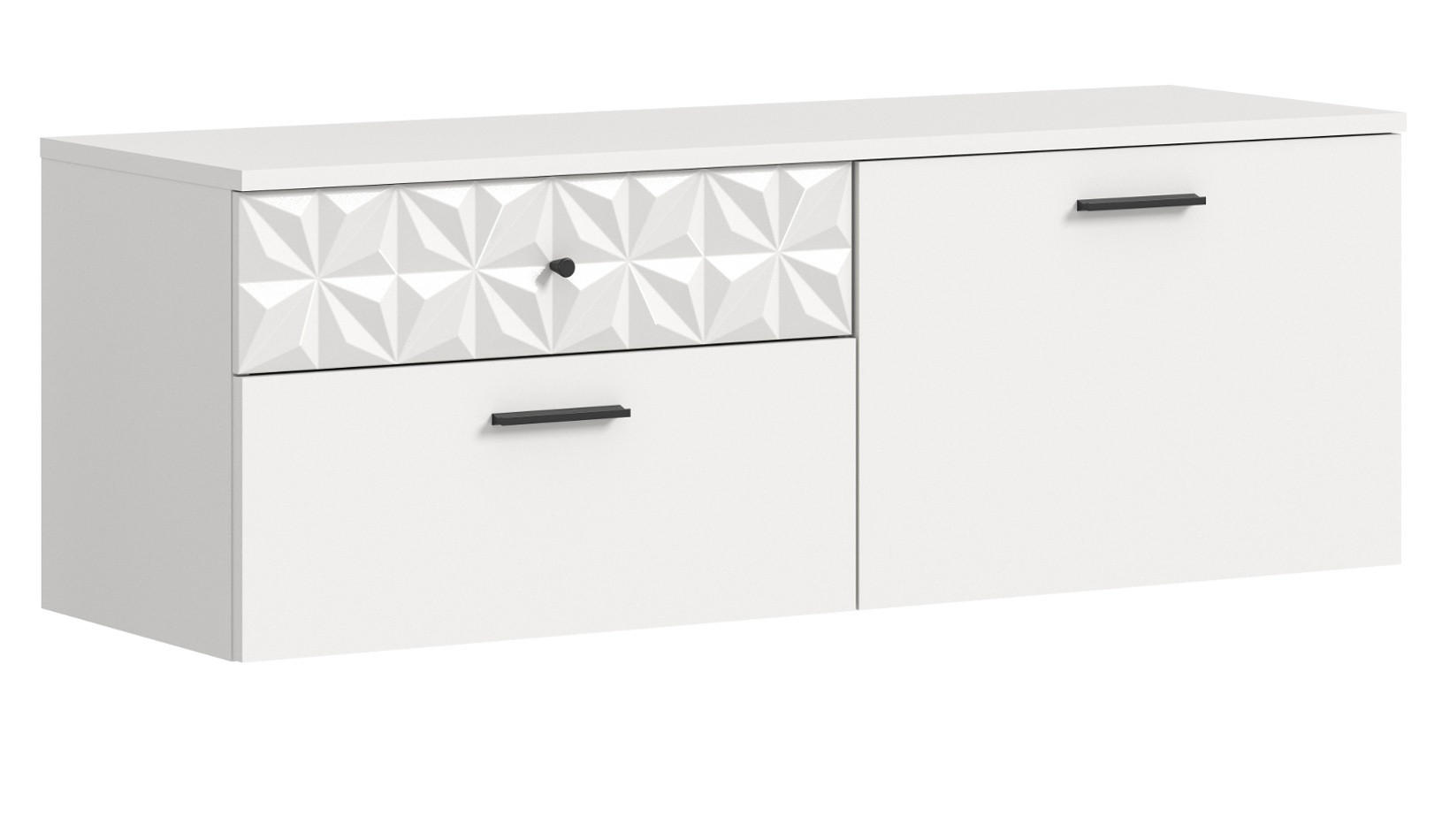 SCHUHSCHRANK weiß Hochglanz 110 cm, Kommode hängend mit 3D-Struktur - Weiß Hochglanz/Schwarz, Holzwerkstoff/Metall (110/38/35cm) - Inn.Furn