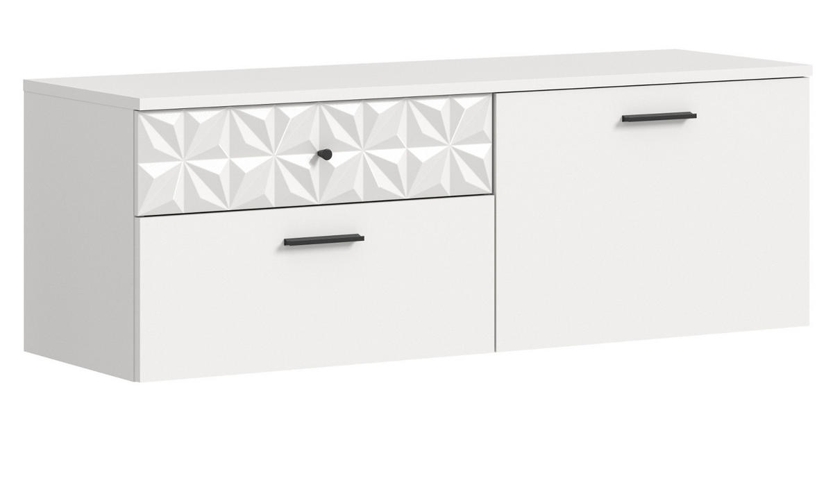 SCHUHSCHRANK weiß Hochglanz 110 cm, Kommode hängend mit 3D-Struktur - Weiß Hochglanz/Schwarz, Holzwerkstoff/Metall (110/38/35cm) - Inn.Furn
