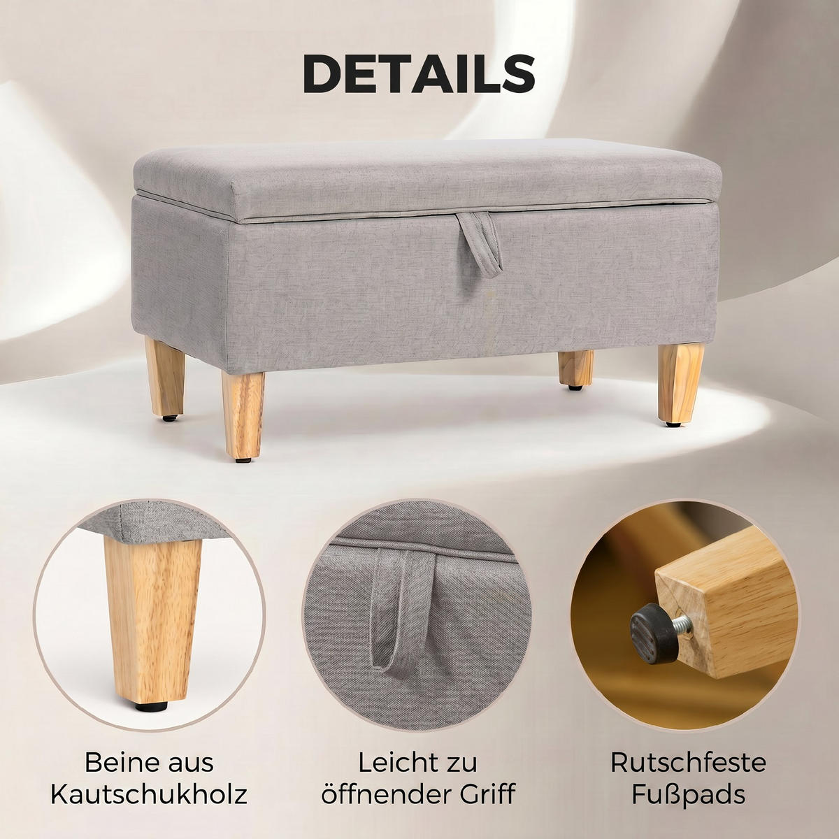 SITZBANK Polyester Schaumstoff Hellgrau - Hellgrau/Naturfarben, Holz/Textil (37/36/71cm) - HOMCOM
