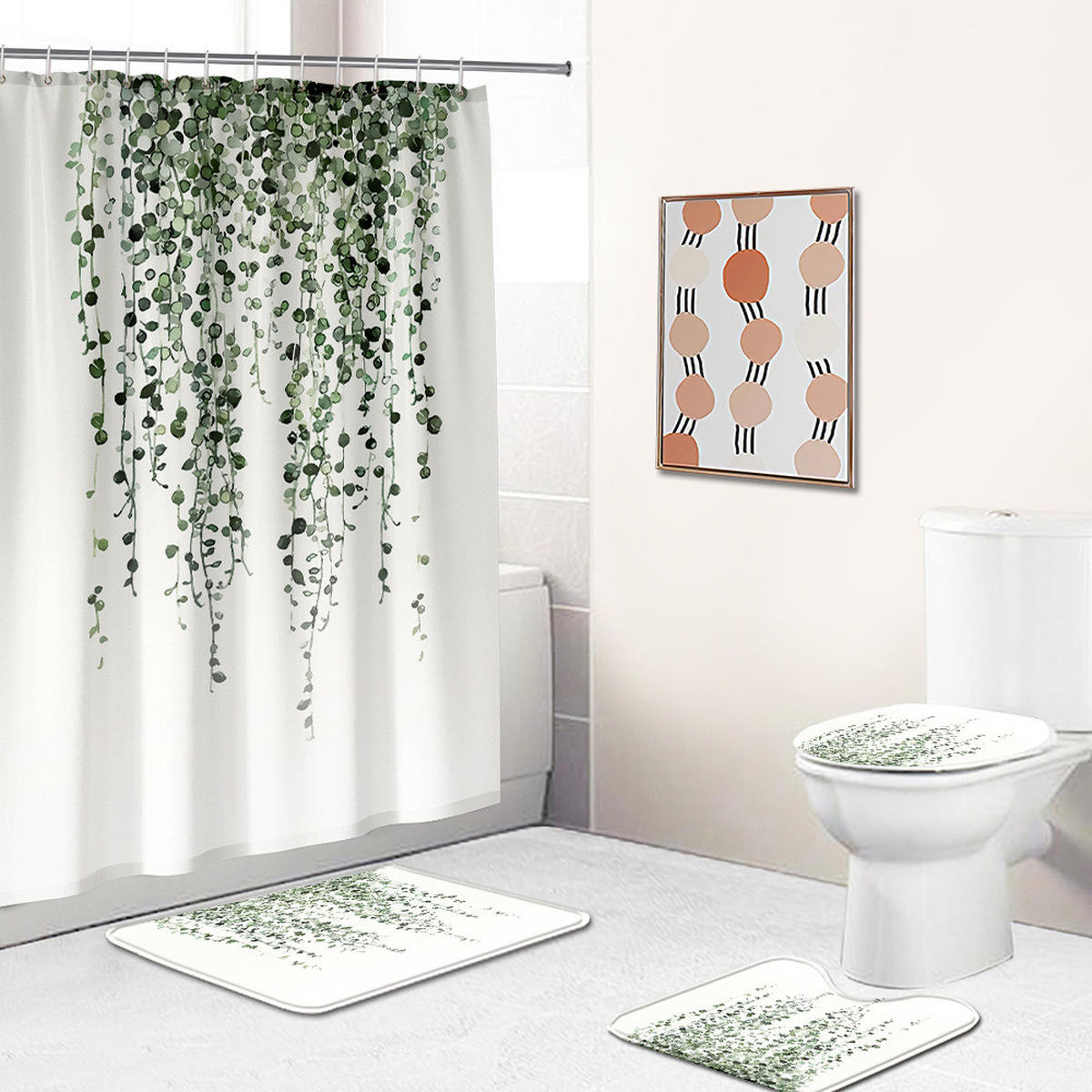 DUSCHVORHANG Aquarell Blatt floral Pflanzen 180 x 180 cm wasserdicht mit Haken Badezimmer - Multicolor, Textil (180/180cm) - MCBOSON