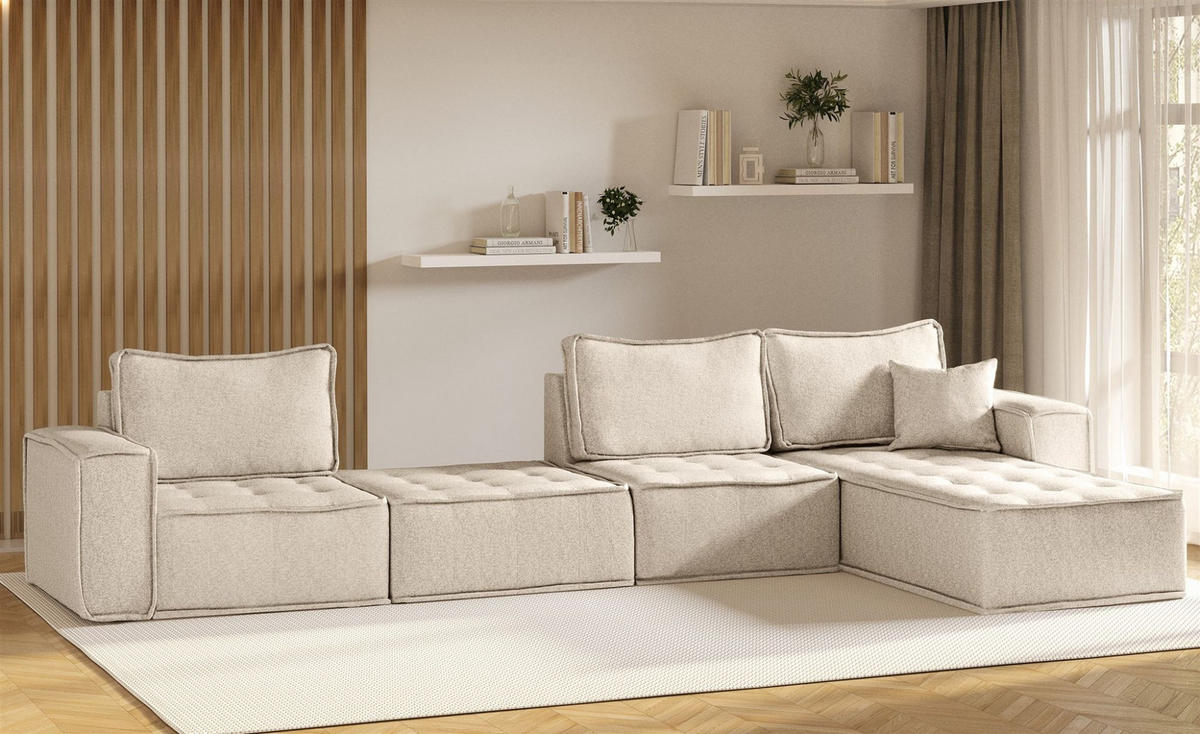 ECKSOFA Sande Xl In Raven - Creme, Holzwerkstoff/Textil (372/192cm) - Fun Möbel