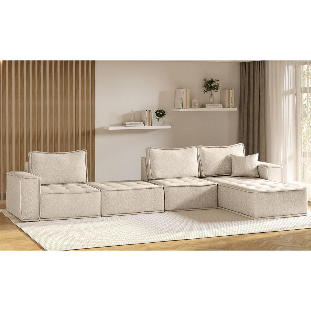 Thumbnail - Fun Möbel Ecksofa, Creme, Textil, Ottomane rechts, 372x192 cm, Wohnzimmer, Sofas & Couches, Wohnlandschaften, Ecksofas