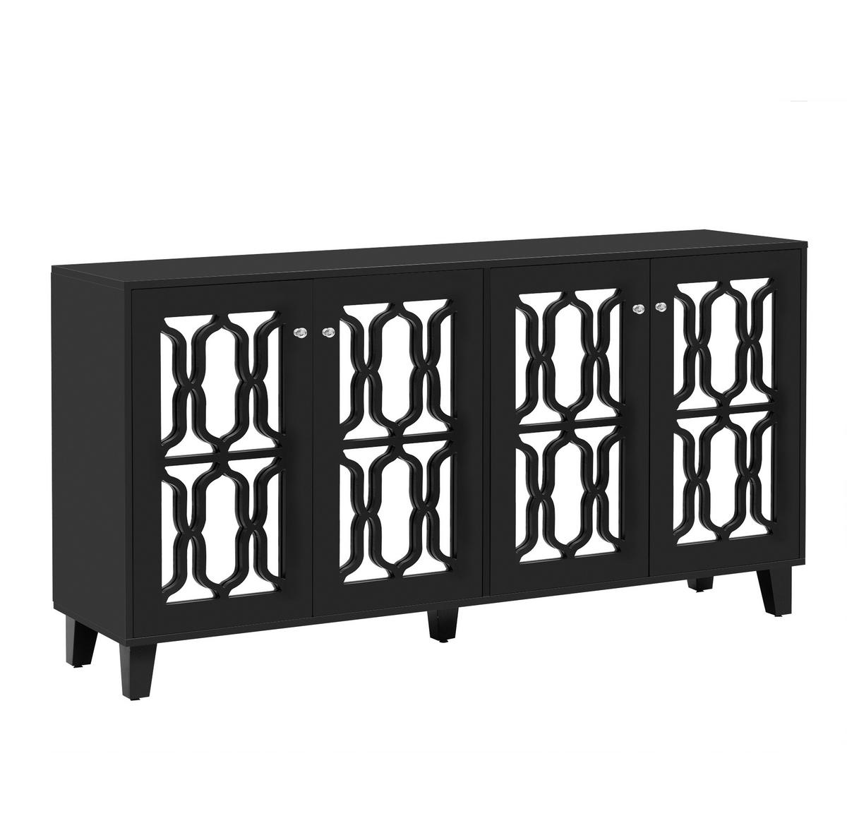 SIDEBOARD 160/40/84 cm in Schwarz mit 4 Türen und Spiegelfront - Schwarz, Holzwerkstoff (160/84/40cm) - Flora Grace