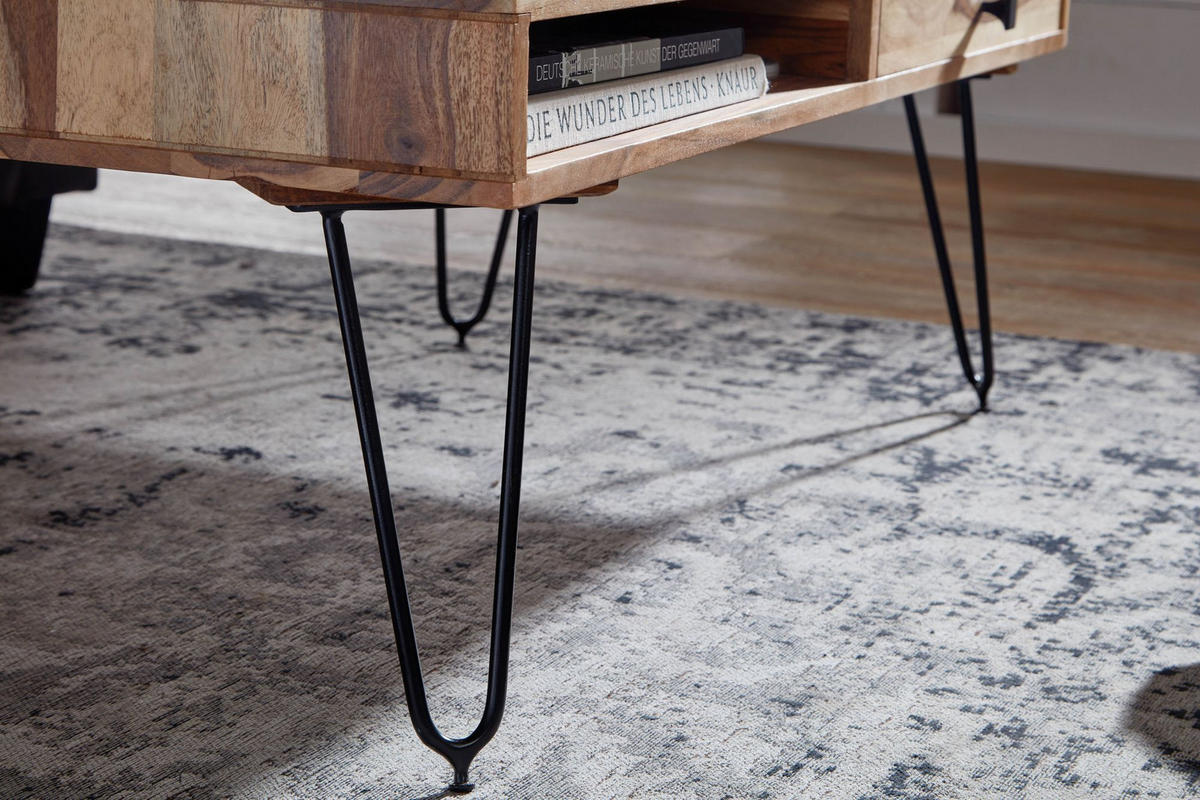 COUCHTISCH BALU mit Schubfächern aus Massivholz und Metallfüßen, leichter Aufbau, Beige 110x60x60 cm - Beige/Schwarz, Holz/Metall (60/110/60cm) - KADIMA DESIGN