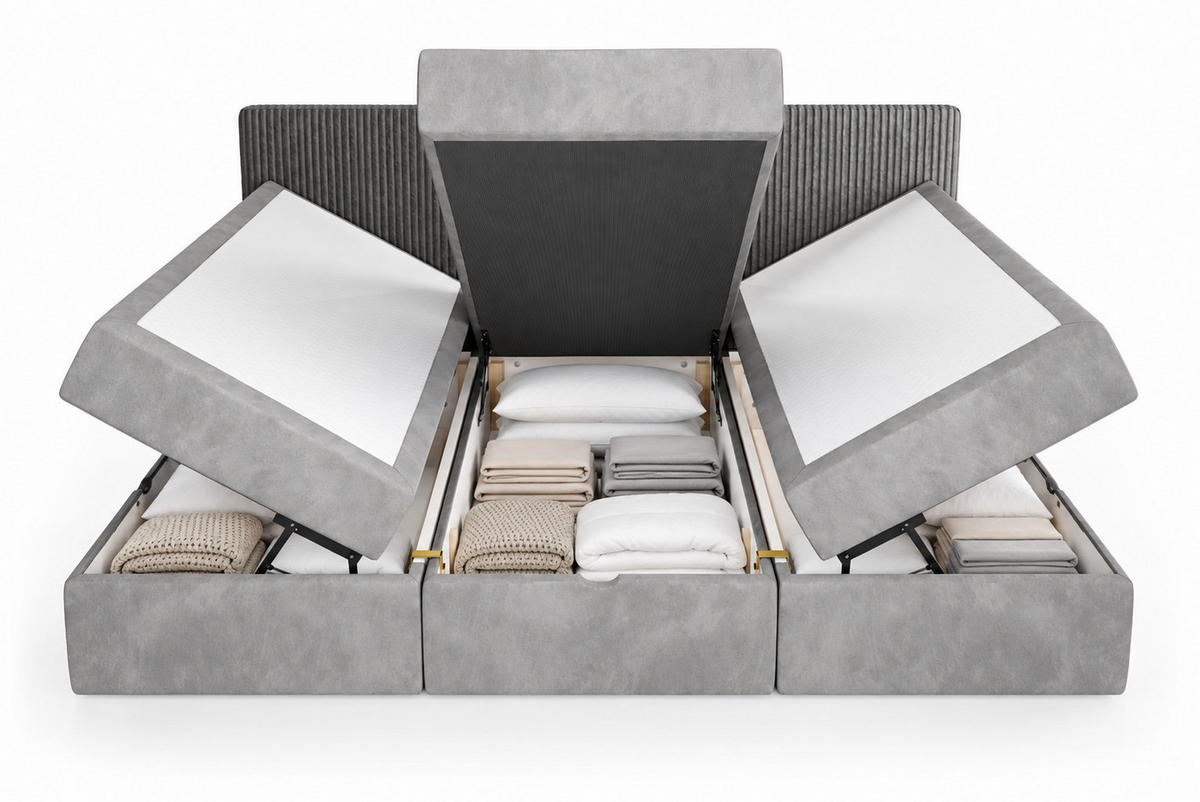 BOXSPRINGBETT Familienbett XXL 270x200 cm mit Bettkasten & Topper – Grau - Grau, Textil (270/200cm) - MebleHot