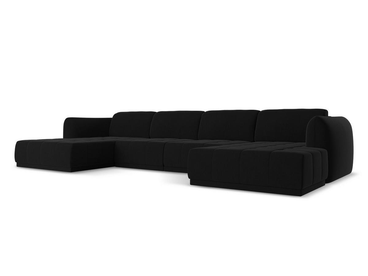 WOHNLANDSCHAFT Samt Stoff Schwarz - Schwarz, Kunststoff/Textil (370/74/170cm) - Makamii