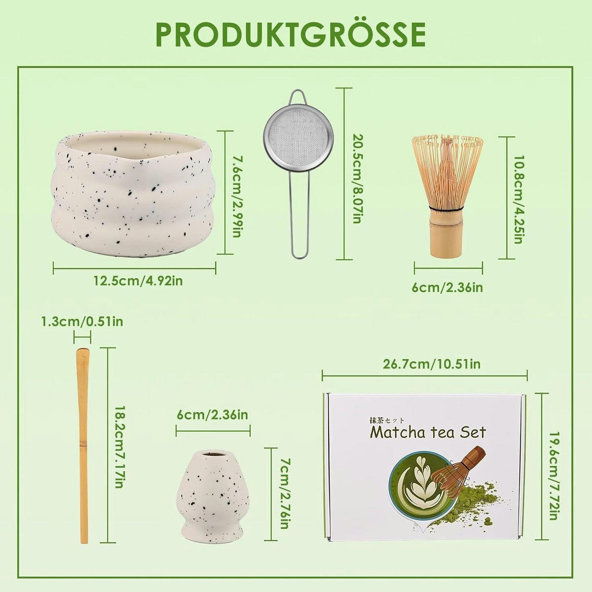 MATCHA-SET 5-teilig Weiß Keramik Bambus - Weiß, Keramik (20/1/20cm)