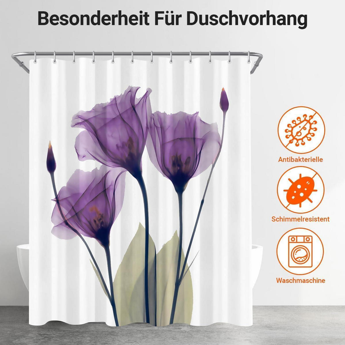 DUSCHVORHANG Violette Blumen 180 x 200 cm - Lila, Textil (180/200cm)